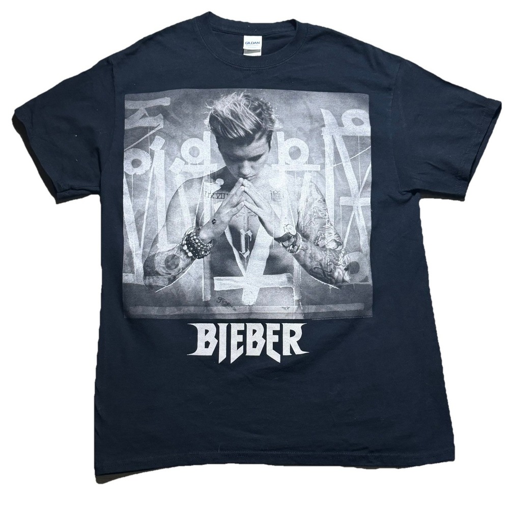 Justin Bieber Purpose Tour Shirt Medium Black Graphic Tee 2016 Pop Music